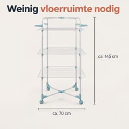 Cheqo® Droogtoren 30 Meter - Droogrek op Wieltjes - Wasrek Inklapbaar - Verrijdbaar Wasdroogrek met 3 Etages - Wastoren Staand met Haken voor Kledinghangers - Droogrek Toren - Wasrek voor Binnen met Zwenkwielen - Ruimtebesparend - Wit — thumbnail 3
