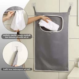 Compacte en ruime waszakken voor deurbevestiging - RVS haken en rits - 80 x 49 cm — thumbnail 2