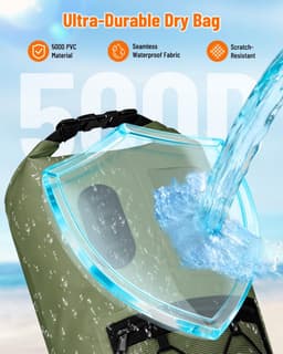 Dry Bag Rugzak 20L/30L, Waterdichte Zakken met Telefoon Dry Bag, Drijvende Strandtas Natte Zakken voor Zwemmen, Camping, Varen, Kajakken, Vissen, Olijfgroen, 30 L, Droge Zak — thumbnail 2