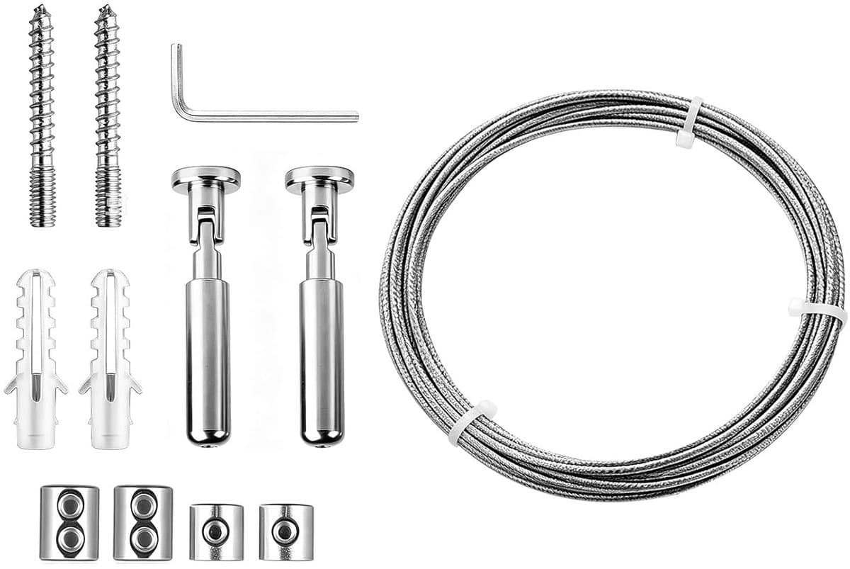 10 m wandhouderset, roestvrij staal, gordijndraad, spandraad, gordijntouwsysteem, spansysteem met accessoires voor waslijn, douchegordijn, fotodraad, balkon en outdoor — afbeelding 1