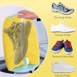 2 Stuks Schoenwaszak, Schoenwaszak voor Wasmachine Upgrade met 360° Reiniging en Ritssluiting, Schoenenwaszakken Herbruikbaar, Waszakken voor Schoenen, Wassen tas Sneakers, 39x19cm(Geel) — thumbnail 4