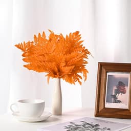 Varens 38,1 cm (15 inch) natuurlijk gedroogd blad met stelen voor slinger voor bruiloft / huisboeket / feestjes om zelf te maken, gedroogde planten [oranje] — thumbnail 4