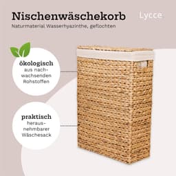 Wasmand met deksel - Smalle mand - Opbergen van wasgoed - Gevlochten waterhyacint - 27 liter - Natuurlijk — thumbnail 4