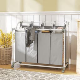 Verrijdbare wasmand- waskar- wasmand op wieltjes met 4 uitneembare zakken- 4 x 40 l- 97 x 38 x 81 cm- grijs — thumbnail 4