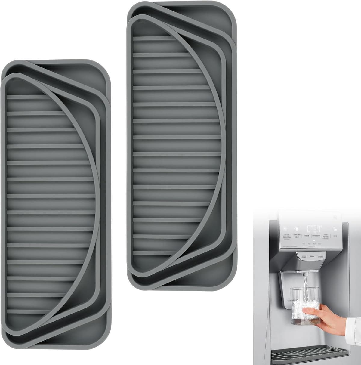 Siliconen lekbakjes voor koelkasten (2 stuks), speciaal voor waterdispensers. Deze overloop- en antislip beschermkapjes zijn geschikt voor de meeste waterdispensers en kunnen op maat geknipt worden. — afbeelding 1