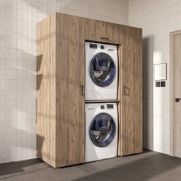 Roomart DUO-I Wasmachine Ombouwkast 157x205 cm - Kastenwand met 2 Hoge Kasten 45 - Eiken — thumbnail 1
