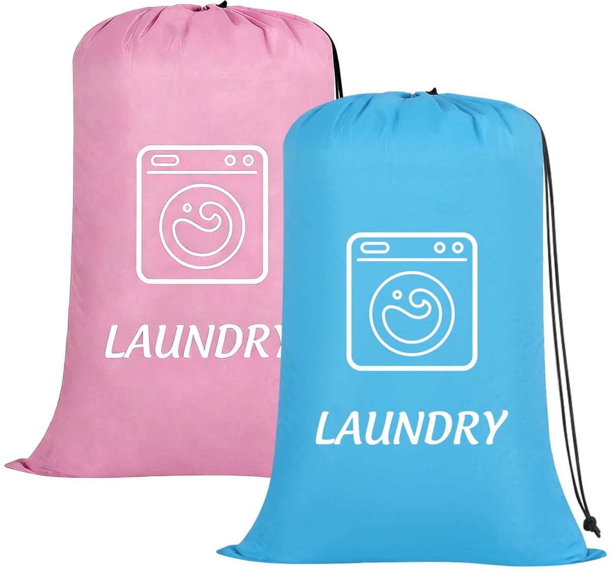 2 Pack grote reizen waszakken 24 x 36 inch, trekkoord, blauw + roze — afbeelding 1