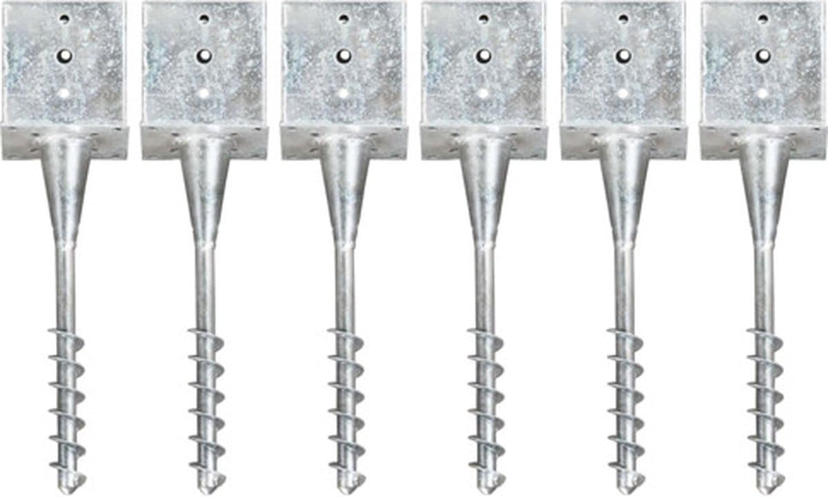 vidaXL - Grondpinnen - 6 - st - 14x14x58 - cm - gegalvaniseerd - staal - zilverkleurig — afbeelding 1
