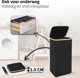 Wasmand met Deksel en Waszak - 100L - Groot Formaat - Wasmand - Opvouwbaar - Opbergmand - Linnen - Zwart — thumbnail 3
