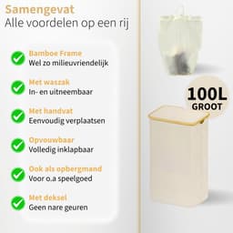 Wasmand met Waszak - 100L - Groot formaat - Wasmand met deksel - Sterk materiaal - Wassorteerder - 2 Stuks - Beige — thumbnail 5