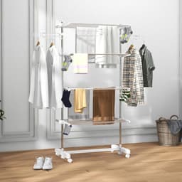 White-Label® Wasrek Inklapbaar op Wieltjes - Droogmolen - Droogtoren Staand - Wit — thumbnail 5
