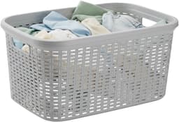 Plasticforte Wasmand - 2x - 35 liter - rotan - licht grijs - kunststof - 53 x 36 x 26 cm - draagmand - met handvatten - lichtgewicht — thumbnail 2