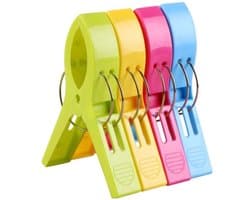 Strandhanddoekclips - Grote Wasknijpers - Antislip Ontwerp - Felgekleurde Plastic - Voor Ligbedden en Wasgoed - 4 Stuks