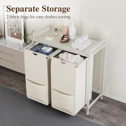 Danky Multifunctionele Wasmand - 96L 2-Vaks - Afneembare tassen - Verstelbaar frame met bovenopbergplank — thumbnail 5