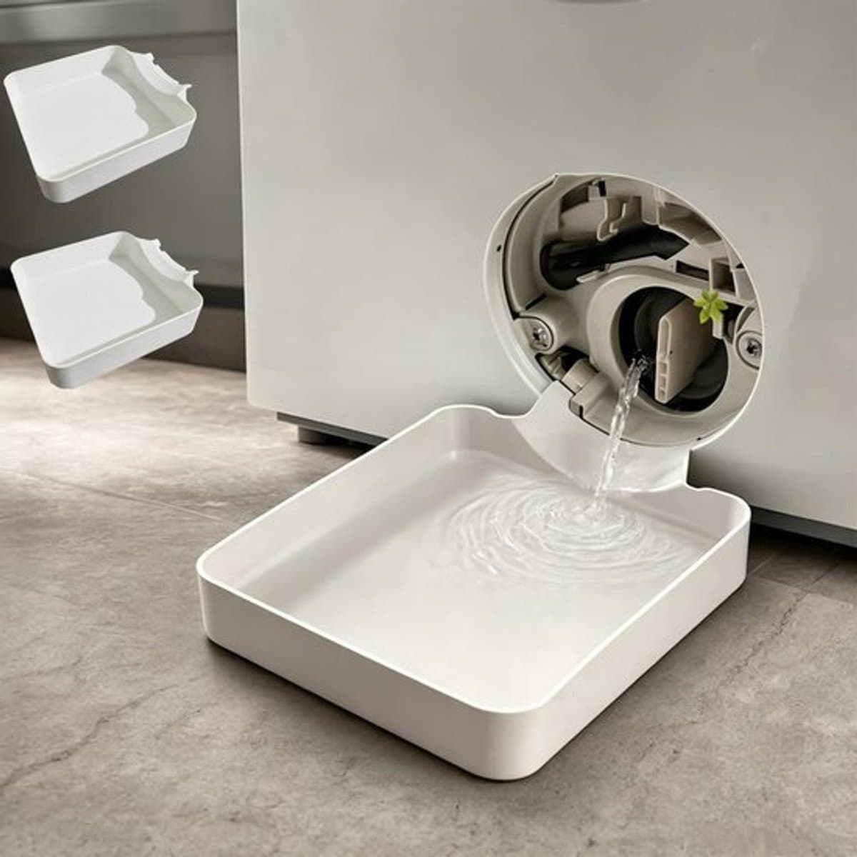 Twee afvoerbakjes voor de wasmachine - 17,8 × 17,8 cm - Afvoerbakje voor de wasmachine - Wateropvangbak - Wit — afbeelding 1