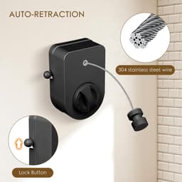 Uittrekbare Waslijn - Wandmontage Waslijn - Kleding Drogen - Doorhangbeveiliging - 4.2 Meter - Zwart — thumbnail 2