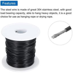 Metalen kabel van roestvrij staal, 30 meter, 3/64 inch, vinyl gecoat, zwart, wasrek ophangen. — thumbnail 4