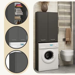 Wasmachinekast - Opbergkast Badkamer - Ruimte Optimaliseren - Met 4 Legplanken - B 64 x H 180 cm - Grafietgrijs — thumbnail 5