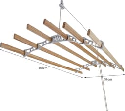 plafond ophangbaar Wit 180cm (L) x 56cm (W) x 14cm (H) katrol ruimtebesparend eenvoudig te bevestigen 6 duurzame houten latten — thumbnail 1
