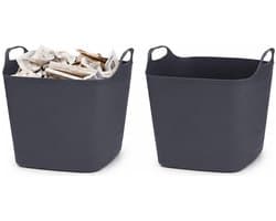 Excellent Houseware Flexibele emmer - 2x - zwart - 15 liter - kunststof - vierkant - 37 x 30 cm