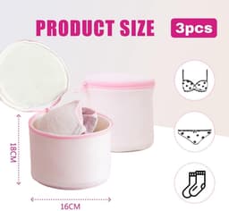 Dailygoods - Set van 3 herbruikbare wasnetten voor wasmachine, met ritssluiting voor wasmachine, ideaal voor beha's, ondergoed en sokken (rood) — thumbnail 3