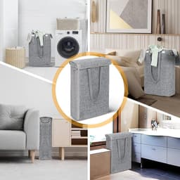 Laundry basket with lid, dark grey, 1 x dirty laundry basket, tightly foldable, carry handle for transport and - ShopVlot — thumbnail 5