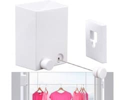 SnelShoppen - Uittrekbare Waslijn Wandmontage 4,2 m Roestvrijstalen Staaldraad Wit - Niet-Doorhangend, Duurzaam, Waterdicht, Voor Binnen en Buiten