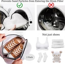 Wasnet voor schoenen, 2-delige mesh tas met rits, 40 x 25 x 25 cm, ideaal voor sneakers, sokken en delicate was. — thumbnail 2