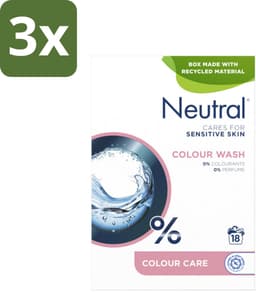 3 x Neutral Waspoeder Kleur 18 Wasbeurten 1,187 kg - Waspoeder - Waspoeder Kleur - Waspoeder Parfumvrij - Waspoeder Gevoelige Huid - Waspoeder 0% Parfum — thumbnail 1