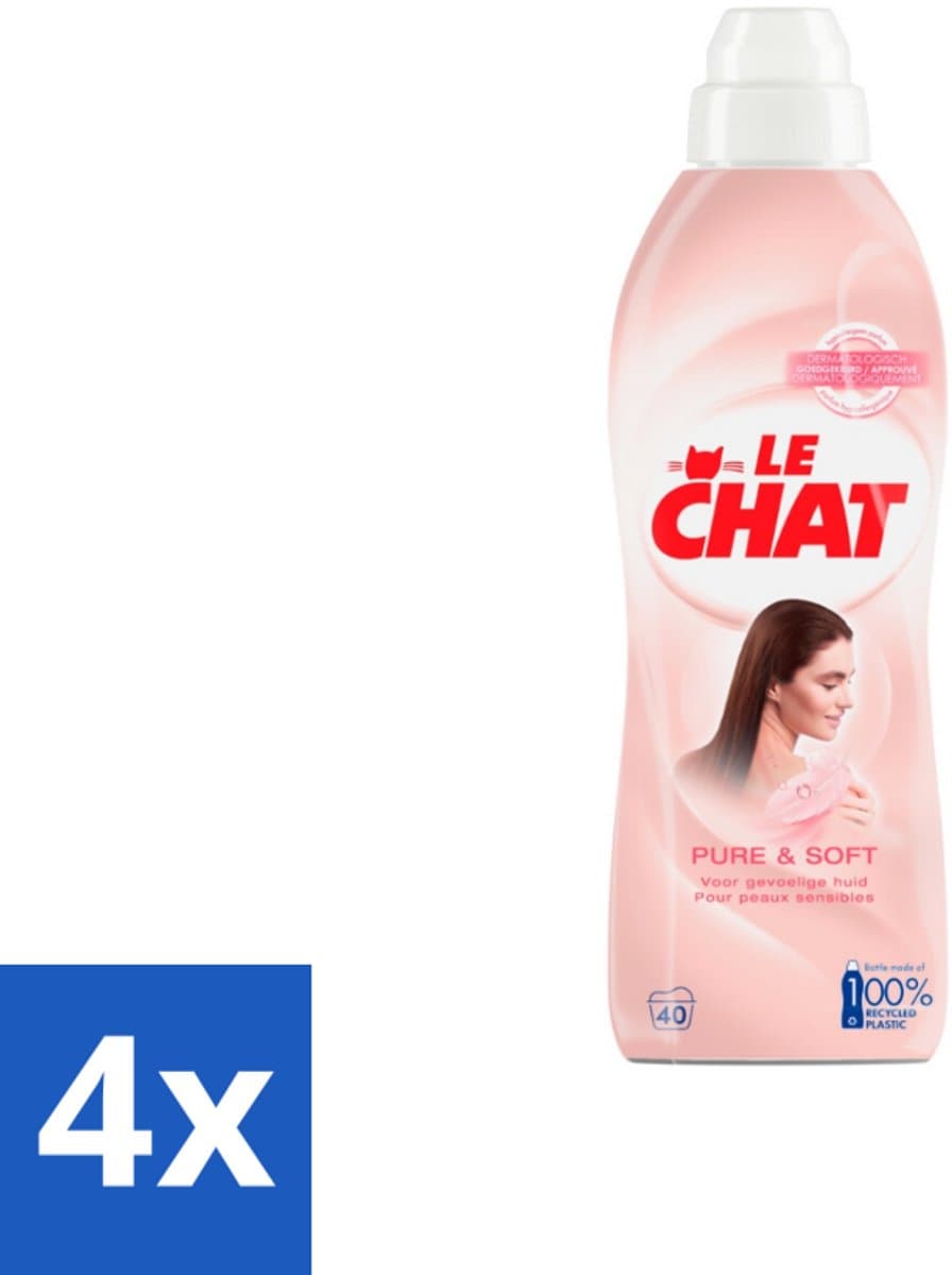 4 x Le Chat Wasverzachter Pure & Soft 40 Wasbeurten 880 ml - Wasverzachter - Hypoallergen - Huidvriendelijk - Wasgoed Verzachter - Babykleding — afbeelding 1