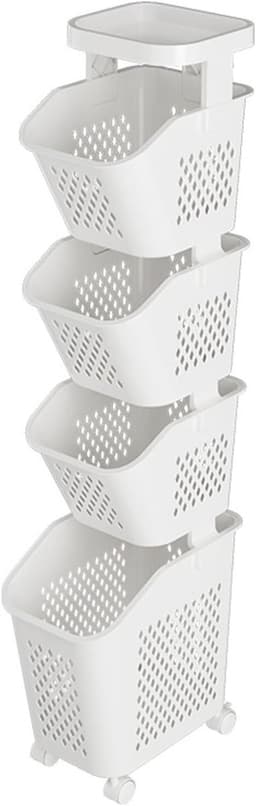 Wasmand op wielen - Rolwagen opbergruimte - Vuile was sorteren - Ademende meshstructuur - Tot 132 cm hoog - Wit — thumbnail 1