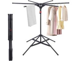 Droogrek Vliegend - Kledingmolen - Kleding Drogen - 6 Vleugels Verstelbaar - 170 cm Hoog - Zwart