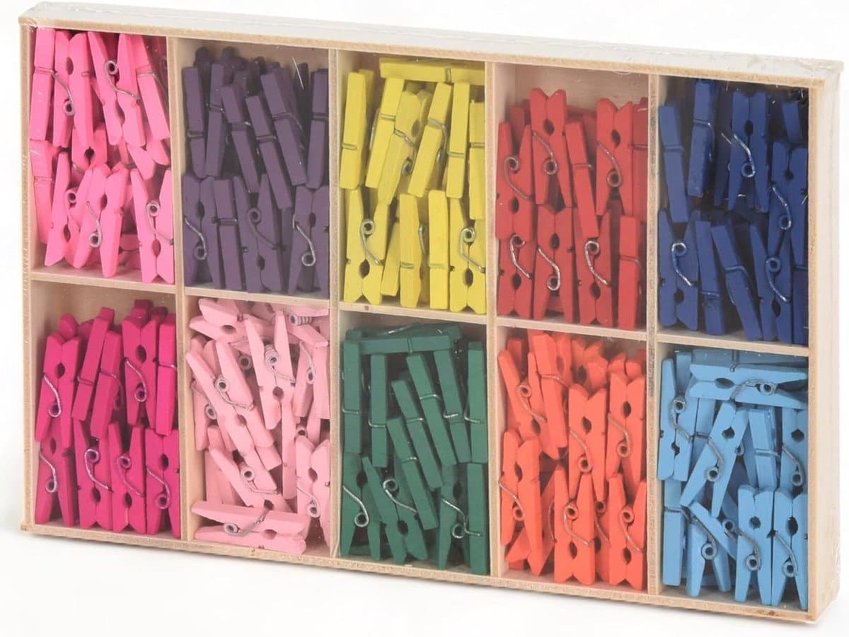 Houten Mini Knijpers - Kleine Clips - Creatief Knutselen - Natuurlijk Hout - 25 mm - Multicolor — afbeelding 1