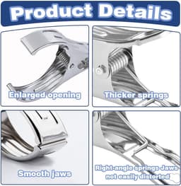 Wasknijpers Roestvrij Staal - Handdoekclips Kledingclips - Kleding Drogen - Sterke Klemkracht - 8.9 x 5 cm - Zilver — thumbnail 5