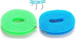 Waslijn Set - Waslijn Touw - Kleding Drogen - Winddicht Antislip Ontwerp - 2 stuks 5 meter - Blauw Groen — thumbnail 5