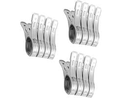Roestvrijstalen Wasknijpers - Grote Klemmen Stevige Haken - Kleding Drogen - Gladde Randen - 12X3.5X2CM - Zilver