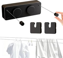 Uittrekbare Waslijn - Wandwaslijn Dubbel - Was Drogen - Voorkomt Doorhangen - 4.2 Meter - Zwart — thumbnail 1