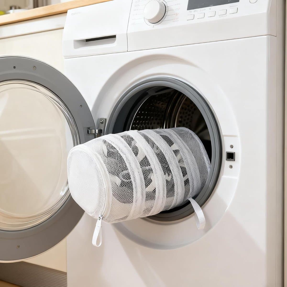 Vissennet Schoenen Wasmachine Tas, Herbruikbare Mesh Gat Waszak voor Wasmachine en Droger, Duurzaam en Grondige Reiniging, Geschikt voor Sneakers & Sportieve Schoenen (Cilinder) - Afmeting 40 x 19 cm — afbeelding 1