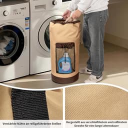 Grote Waterdichte Waszak van 90 Liter voor Reizen, Vouwbare Wasmand met Verstelbare Schouderbanden en Ideaal voor Studenten en Thuisgebruik, Lichtgrijs en Donkergrijs — thumbnail 5