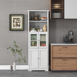 SureDeal® - Badkamerrekk - Hoge Opbergkast - Badkamer Vrijstaande Keukenkasten - Kasten Open Vakken - Verstelbare Planken - 60x30x163 cm - Wit — thumbnail 3