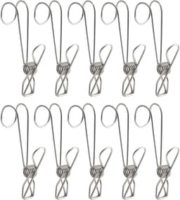 Wasknijpers met haken - Kledingclips - Kleding Drogen - Roestvrij staal - 10 stuks - Zilverkleurig — thumbnail 1