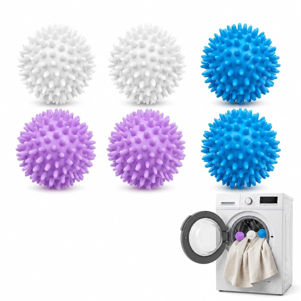 Wasballen voor wasmachine - 6 stuks - herbruikbare droogballen - optimaliseert droogprocessen - m-winkel — afbeelding 1