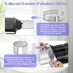 PromoHome Ontluchtingsslang 125 mm - 4,2 m Flexibele Aluminium/PVC Wasdroger Luchtkanaal met 2 Klemmen en 5 m Aluminiumtape - Ventilatieslang voor Airco, Afzuigkap en HVAC - Wit — thumbnail 5