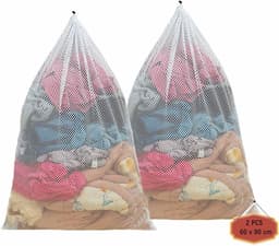 SnelShoppen - Netwaszakken 60x90cm, 2 Stuks Mesh Waszakken voor Ondergoed, Sokken, Babykleding, Duurzame Wasmachine Tas, Herbruikbare, Fijne Trekkoord — thumbnail 1