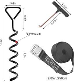 SnelShoppen - Set van 4 grondankers voor trampoline, gegalvaniseerde en roestvrije grondankers, 8 mm staal, 40.5 cm lang, voor tuin, camping, swings, — thumbnail 3