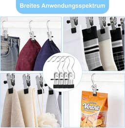 Wasknijpers, roestvrij staal, zwart, 360° draaibare metalen klemmen, antislip, klemhaak, haak voor kleding, broeken, schoenen, laarzen, handdoek, robuuste metalen klemmen voor binnen en — thumbnail 3