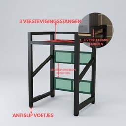 Livista Wasmachinerek - Wasmachine kast - Badkamerrek – Ruimtebesparende Wasmachine Organizer – Stalen Frame – 3 Hoogtestanden – Water-, Kras- en Hittebestendig Werkblad – Antislip Voetjes – 200 kg Draagvermogen - Zwart/Hout — thumbnail 3