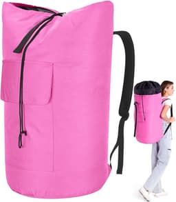 SnelShoppen - Waszak voor op reis, XXL 115 liter, opvouwbare opbergzak met 2 gevoerde schouderbanden, kledingtas, plunjezak, rugzak, roze voor vakanti — thumbnail 1