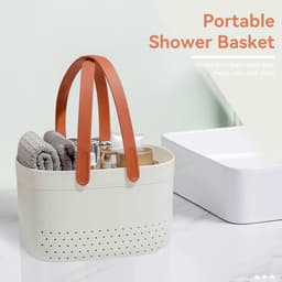 SnelShoppen - Draagbare Douchemand Met Ventilatiegaten, Kunststof Opbergmand Voor Badkamer, Grote Capaciteit, Handgrepen, Wit, Ideaal Voor Camping En — thumbnail 3