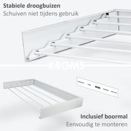 SnelShoppen - KROMS Wanddroogrek XL Wit 100 cm - 6m Drooglengte - Inklapbaar Wasrek - Hangend Muur Droogrek - Uitklapbaar Ophangbaar Droogrek voor Hui — thumbnail 4